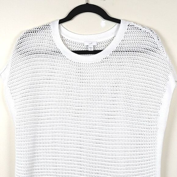J Jill Textured Open Weave Knit Extended Shoulder Top in White Size SP - Picture 5 of 11